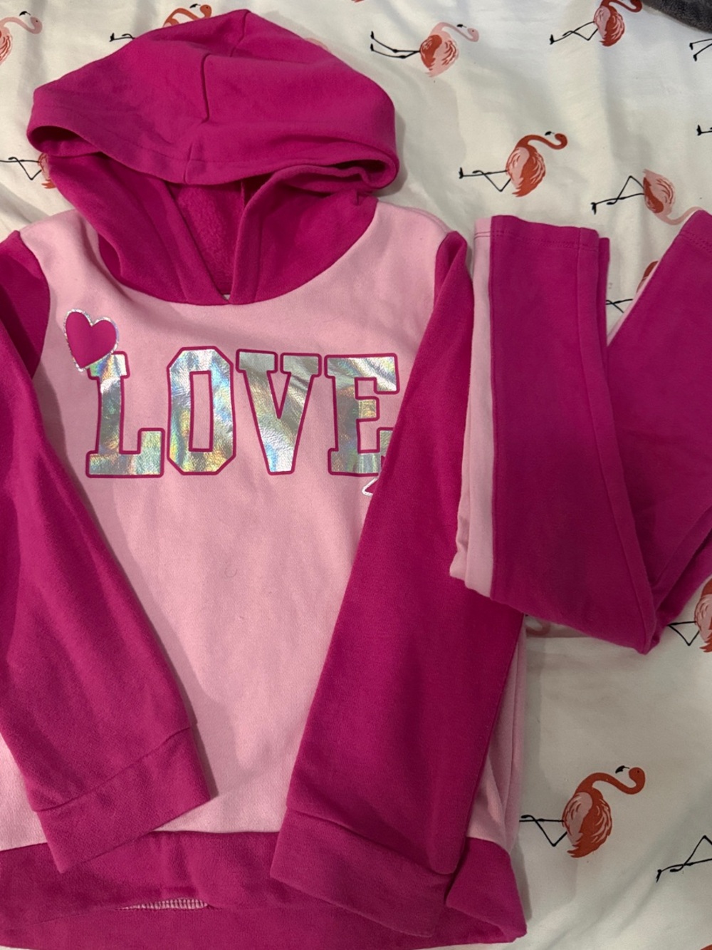 Girls Pink 'LOVE' Hooded Sweatshirt Set
